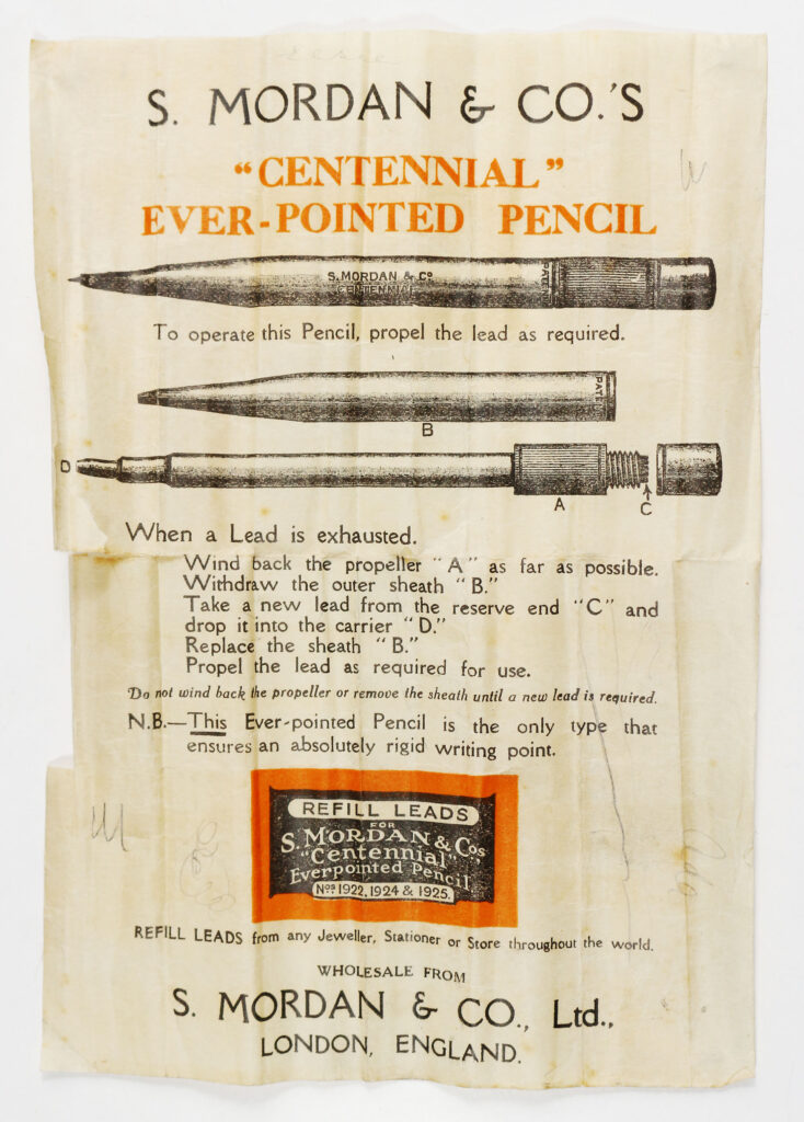 Mordan & Co. Centennial No. 1922 everpointed pencil instructions