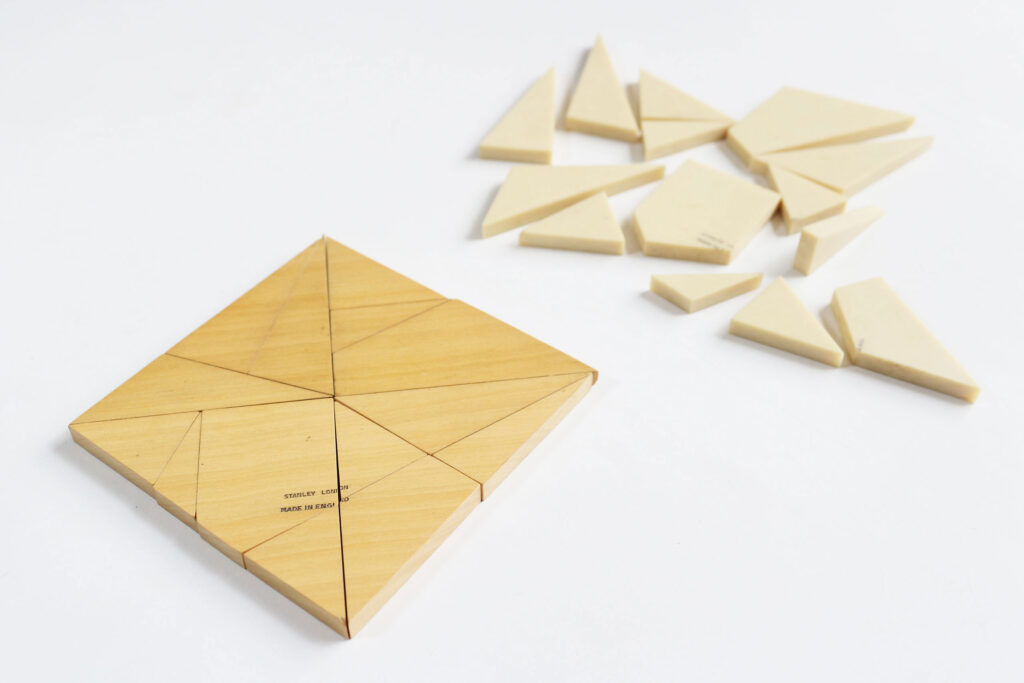 W.F. Stanley Stomachion set c.1926 square arrangement with incomplete puzzle