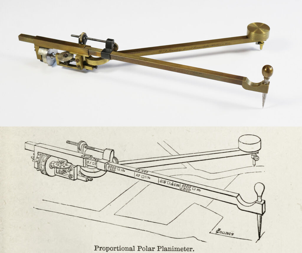 Early Stanley brass polar planimeter comparison with 1868 book illustration