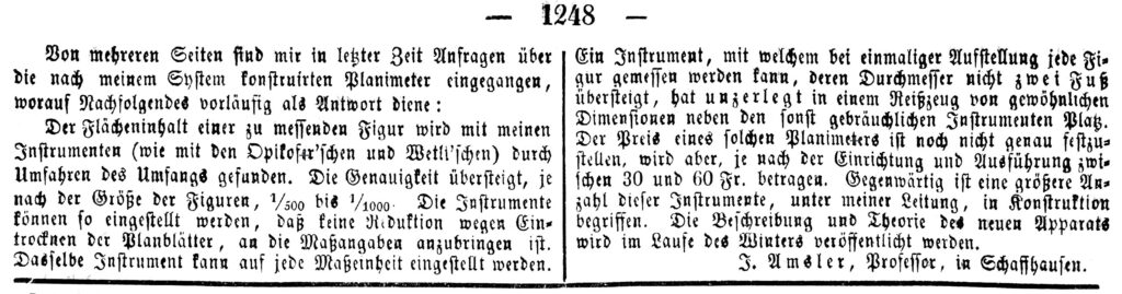 Amsler's communication to the Neue Zürcher Zeitung of 23 October 1855