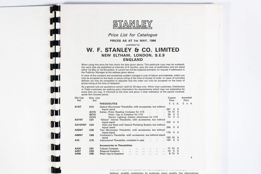Stanley 1966 catalogue price list