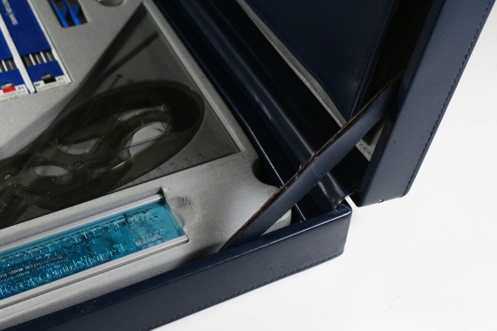 Staedtler Mars drawing case 670 A3 briefcase showing corner with strap to restrain lid