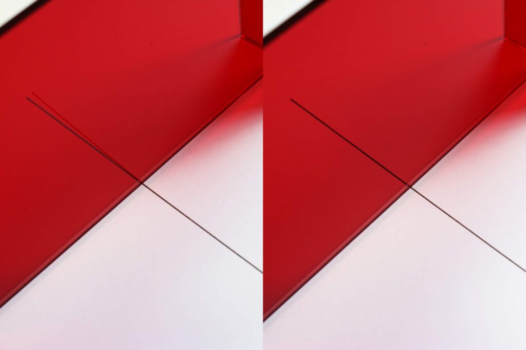 Two comparative views of a Mira showing improperly and properly aligned lines
