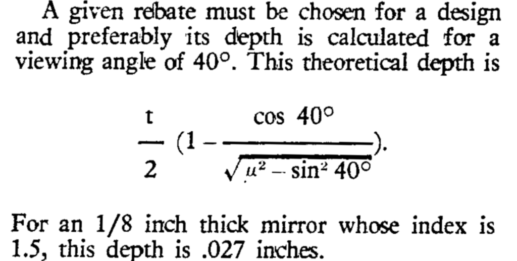 Mira patent calculation for theoretical depth of rebate