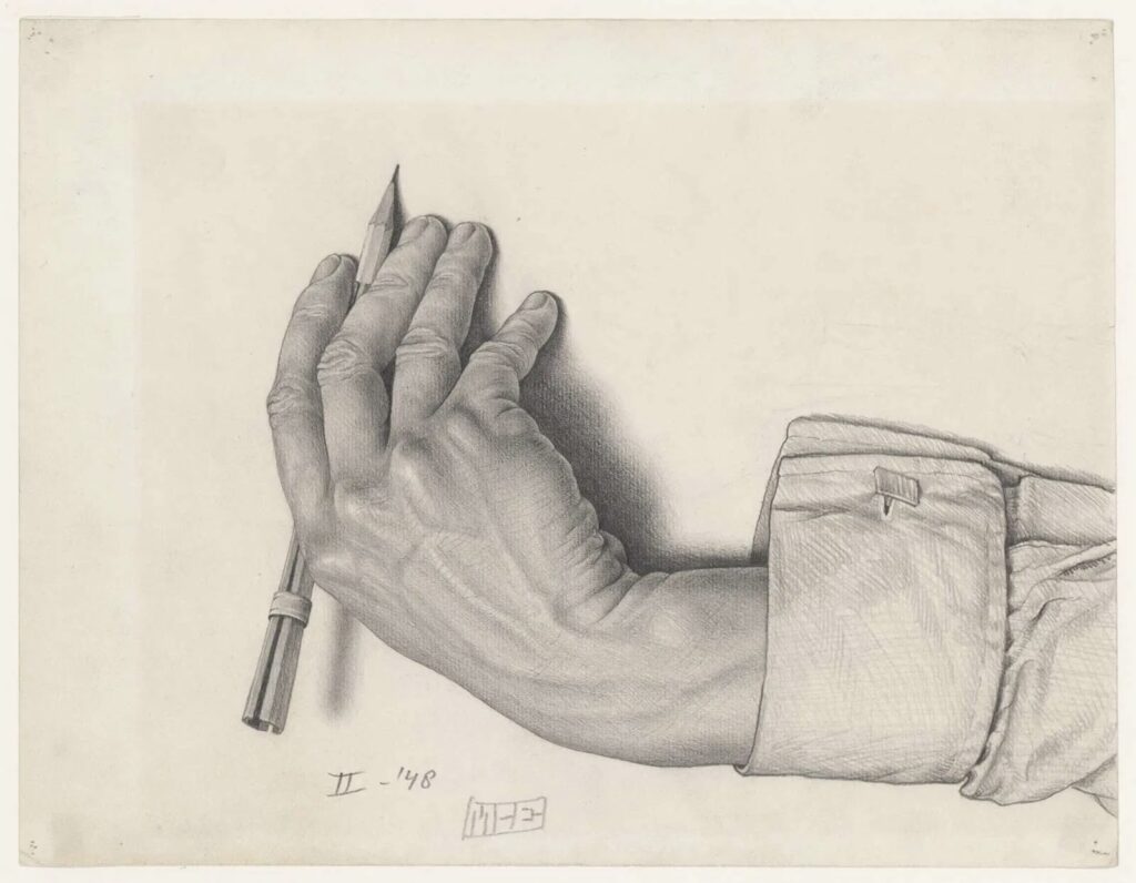 Preliminary pencil sketch for Escher's Drawing Hands