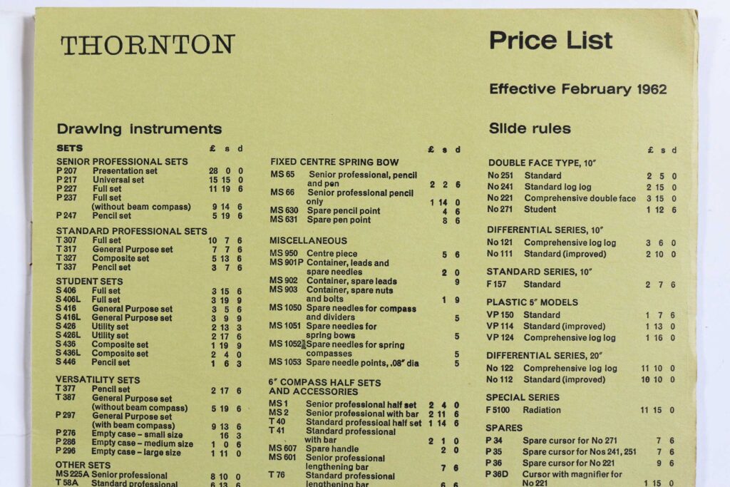 Thornton price list of February 1962